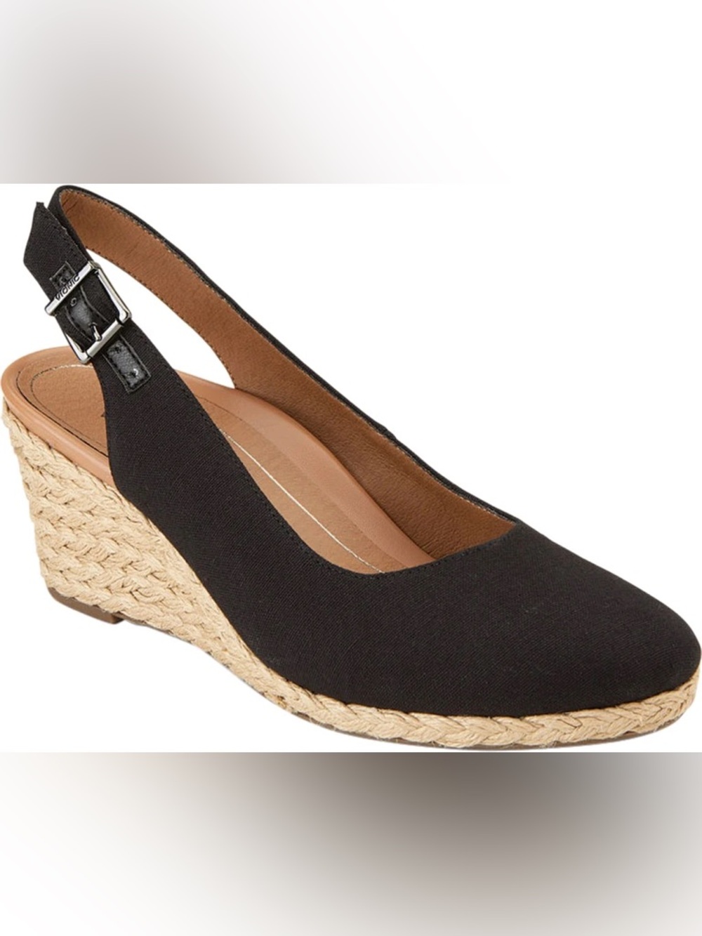 Vionic Coralina Black Espadrille Wedge Slingback
